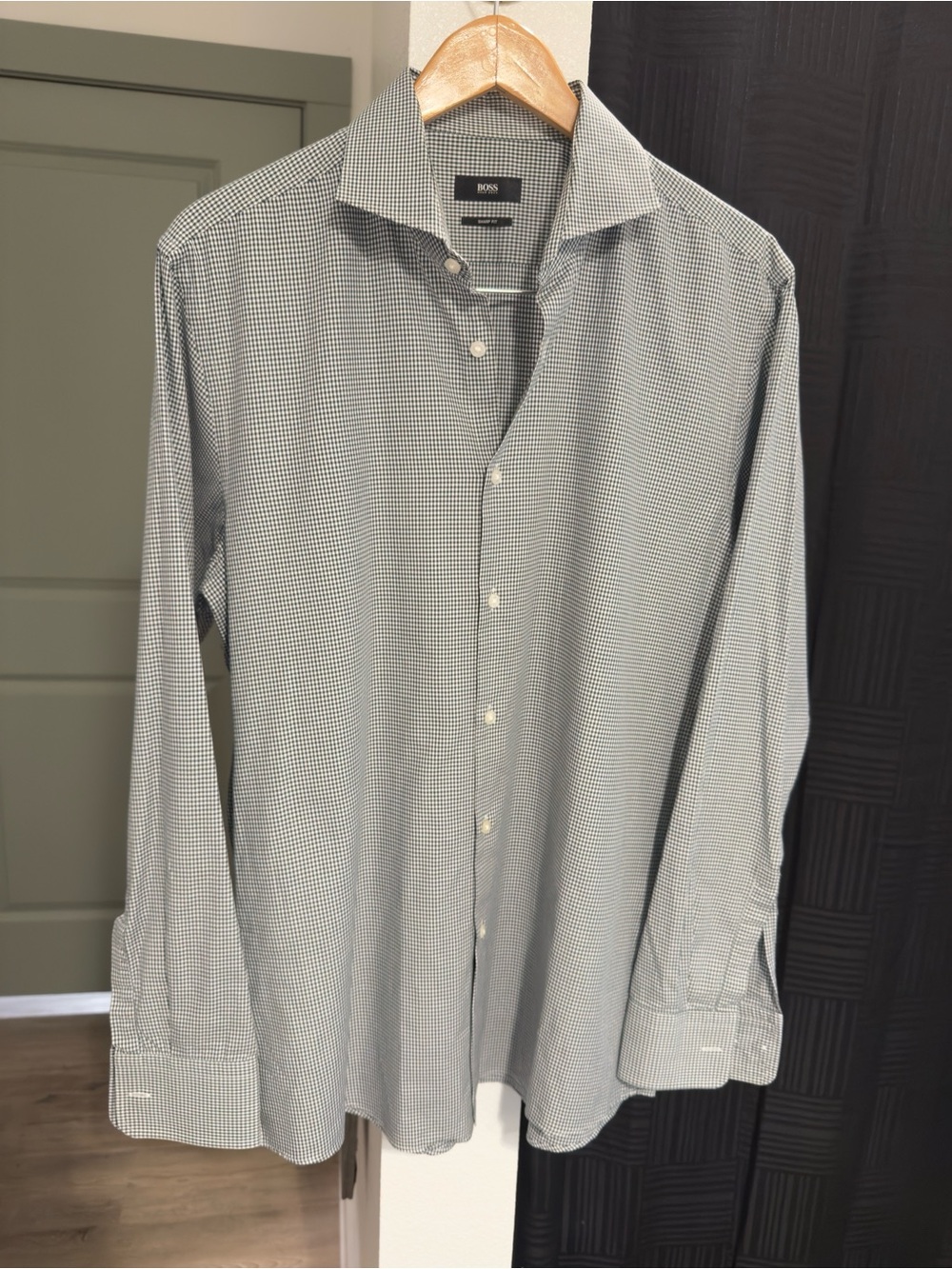 Hugo Boss Men's Green Micro-Check Dress Shirt